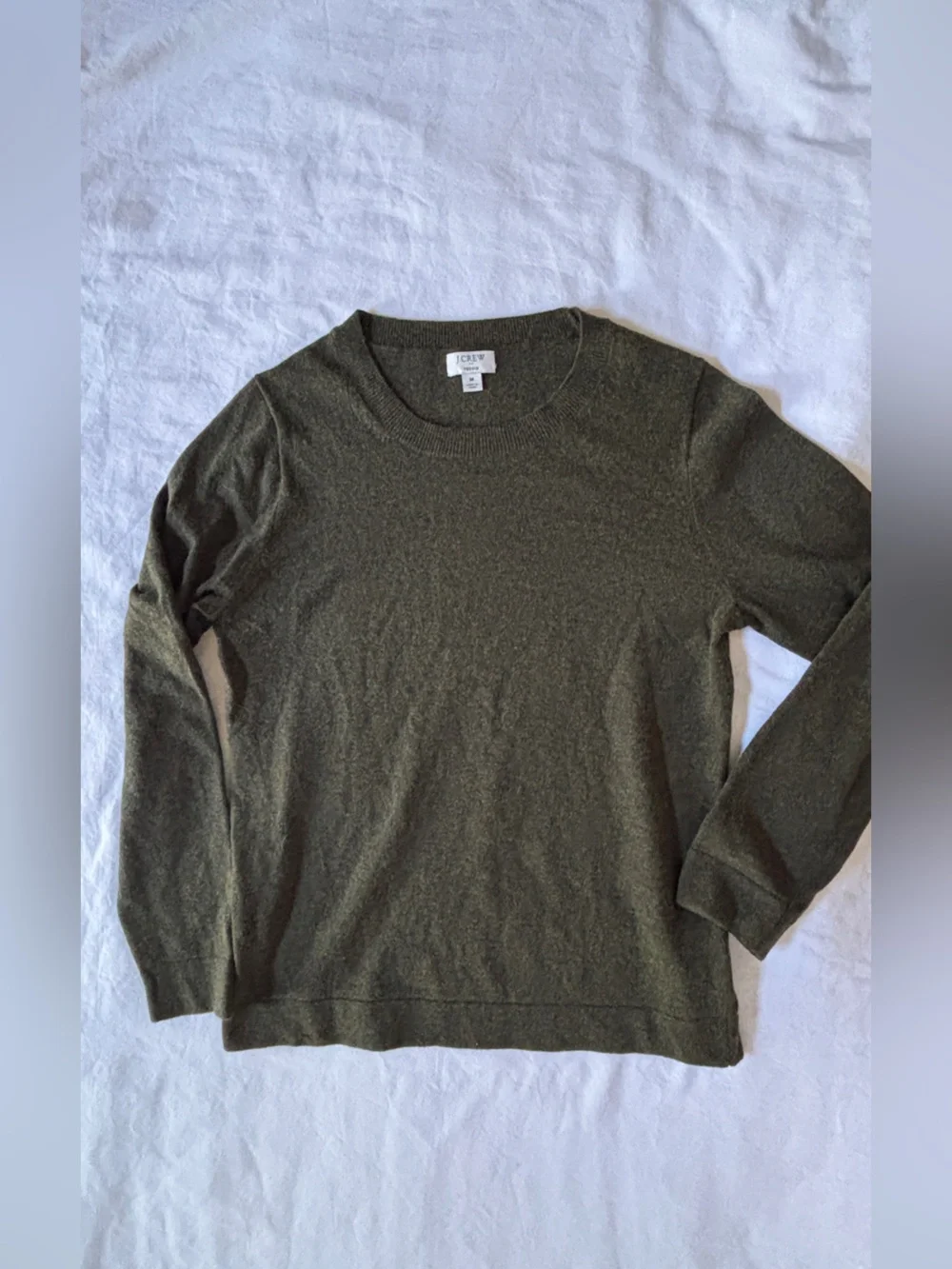 J.Crew Teddie Olive Green Wool Blend Sweater Women M Crew Neck Pullover